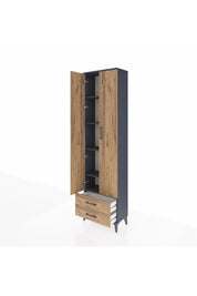 Arges Dolap 5 Raflı 2 Çekmeceli 2 Kapaklı 60x30x221 Antrasit-Çam