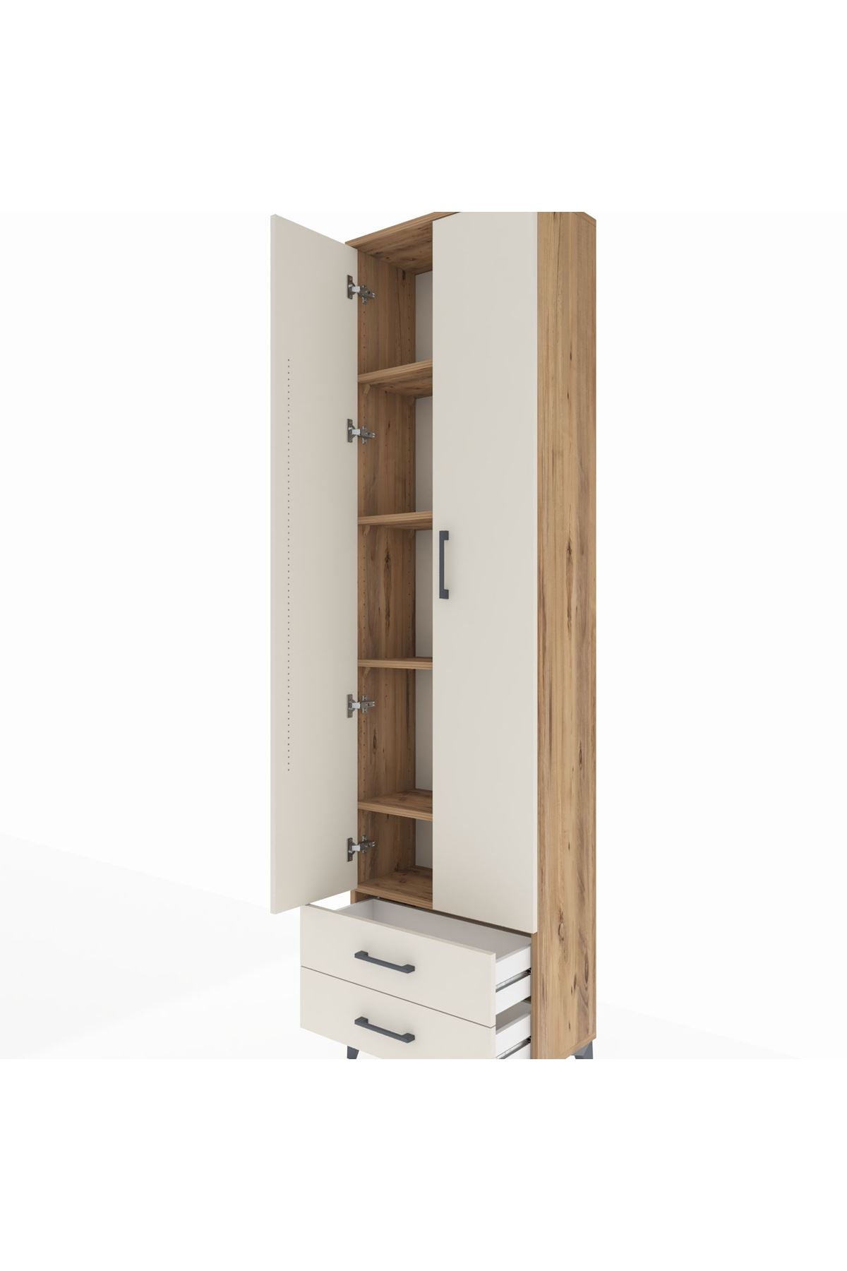 Arges Dolap 5 Raflı 2 Çekmeceli 2 Kapaklı 60x30x221 Çam-Aytaşı