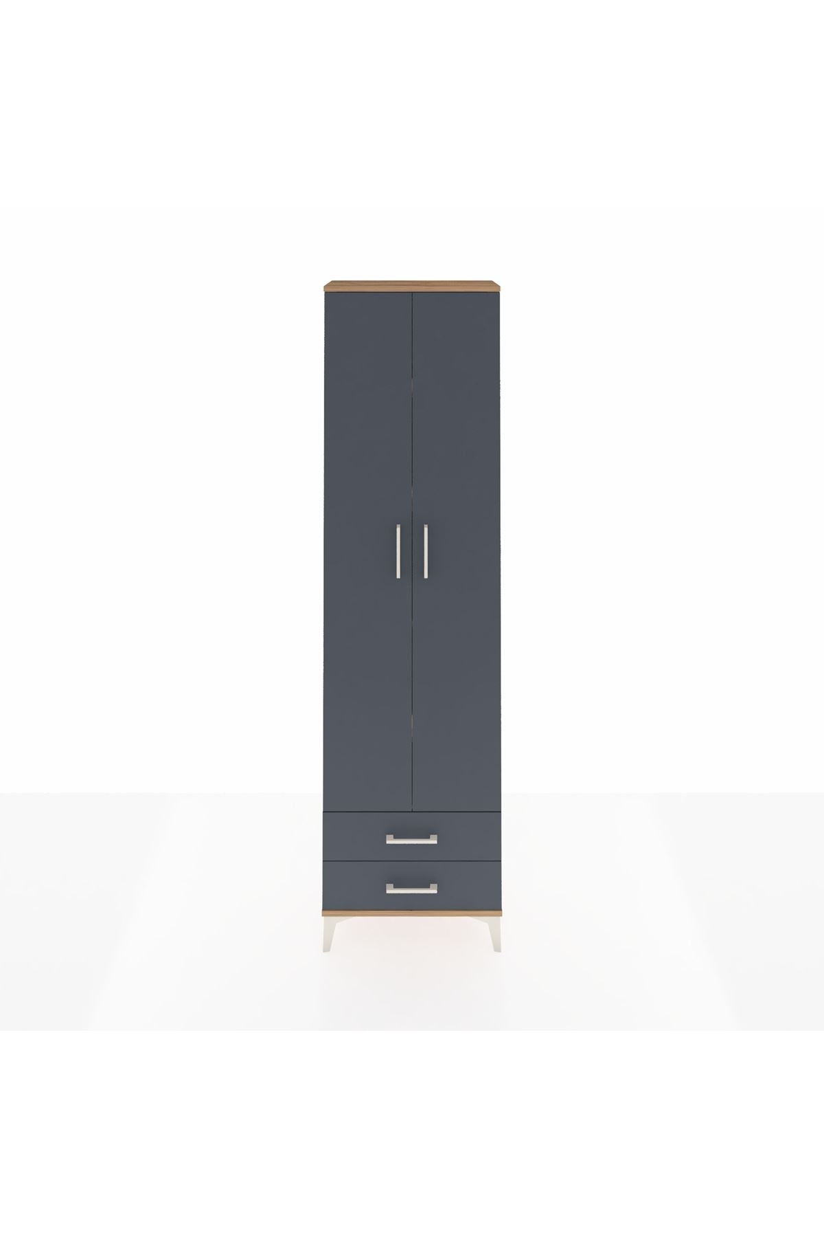 Arges Dolap 5 Raflı 2 Çekmeceli 2 Kapaklı 60x30x221 Çam-Antrasit