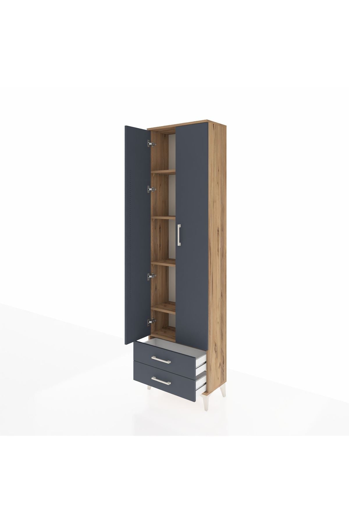 Arges Dolap 5 Raflı 2 Çekmeceli 2 Kapaklı 60x30x221 Çam-Antrasit