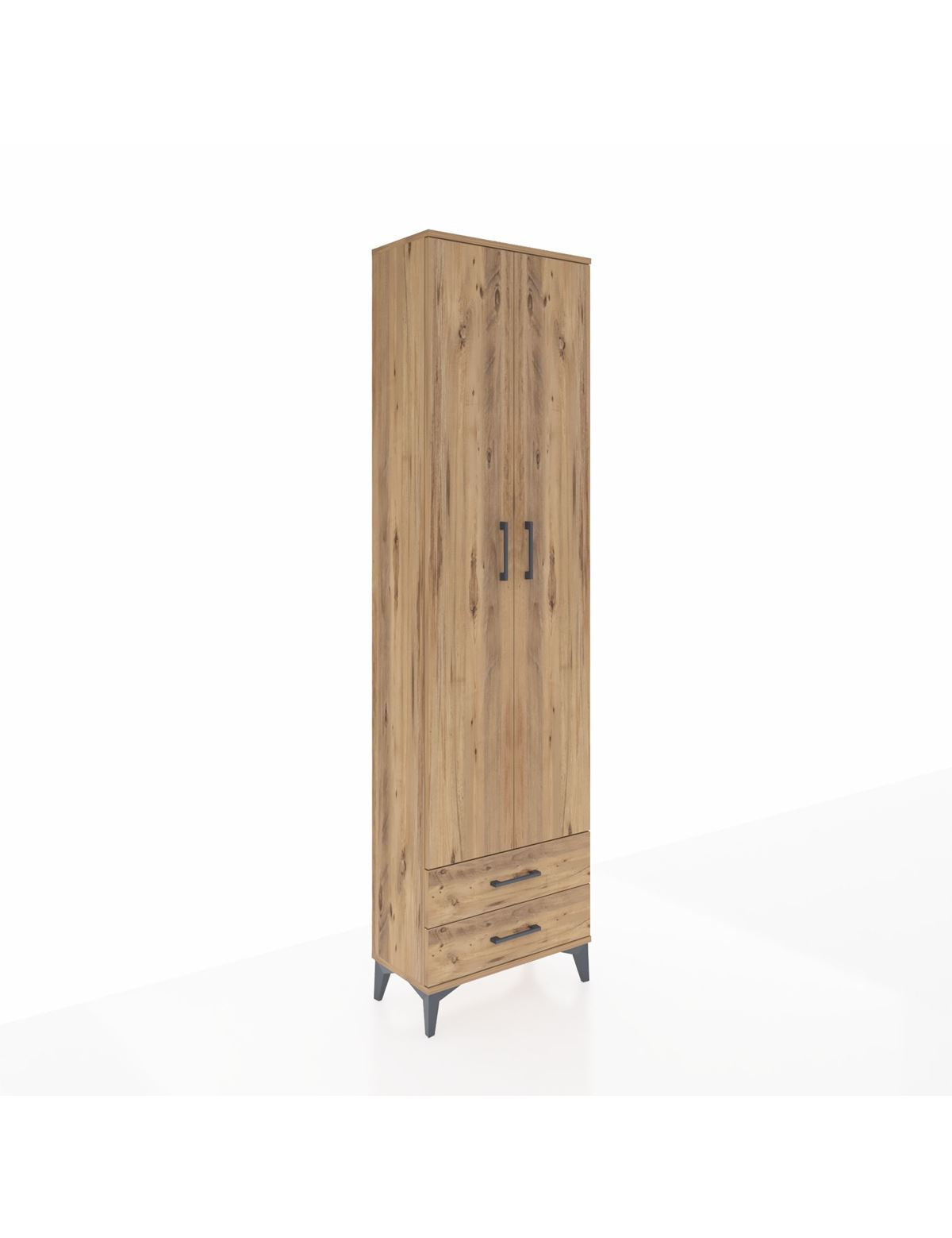 Arges Dolap 5 Raflı 2 Çekmeceli 2 Kapaklı 60x30x221 Çam-Çam