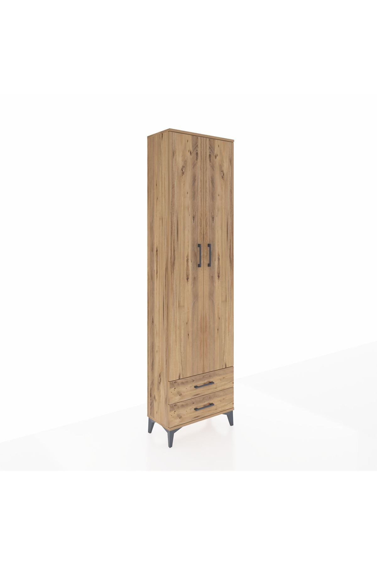 Arges Dolap 5 Raflı 2 Çekmeceli 2 Kapaklı 60x30x221 Çam-Çam