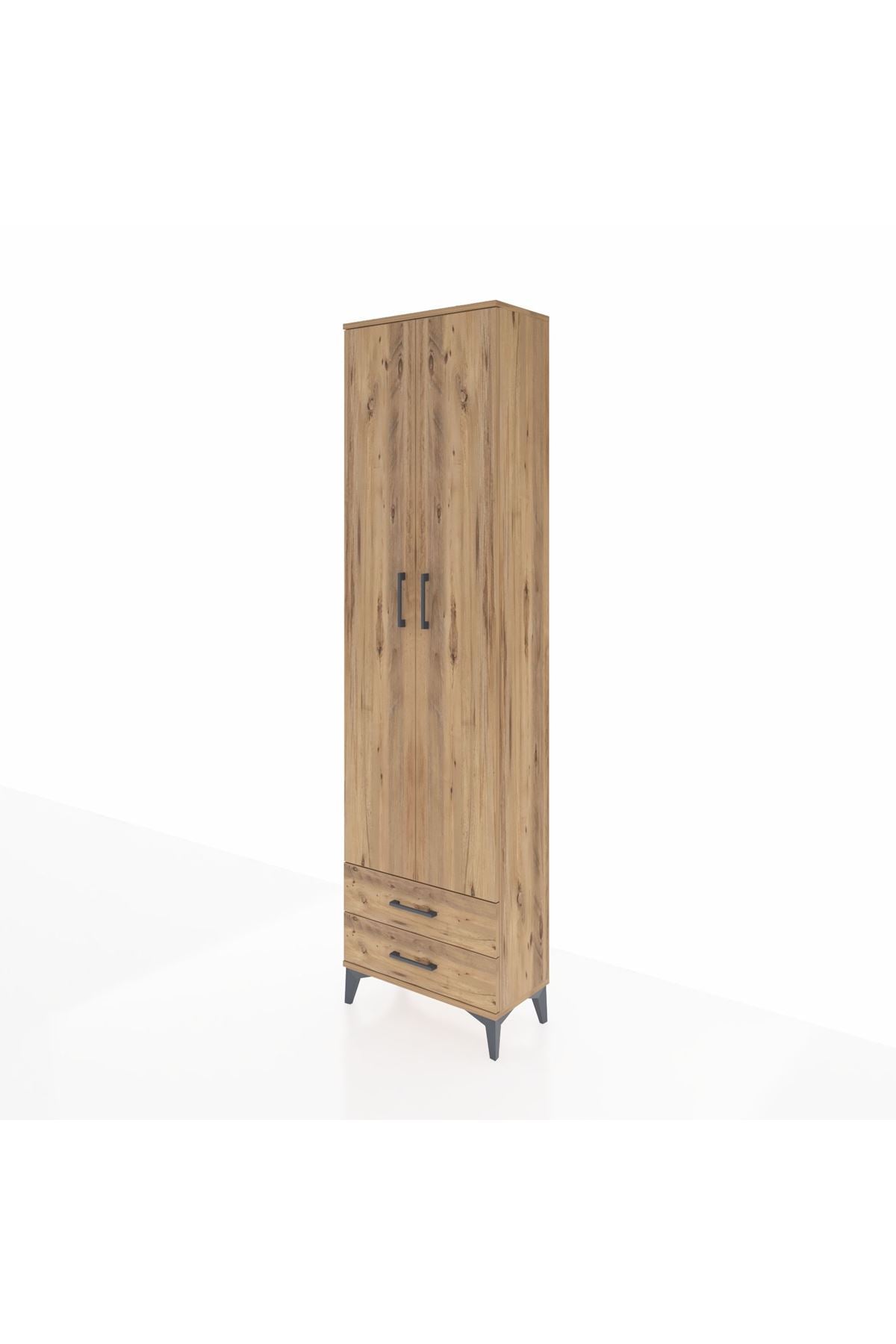 Arges Dolap 5 Raflı 2 Çekmeceli 2 Kapaklı 60x30x221 Çam-Çam