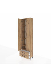 Arges Dolap 5 Raflı 2 Çekmeceli 2 Kapaklı 60x30x221 Çam-Çam