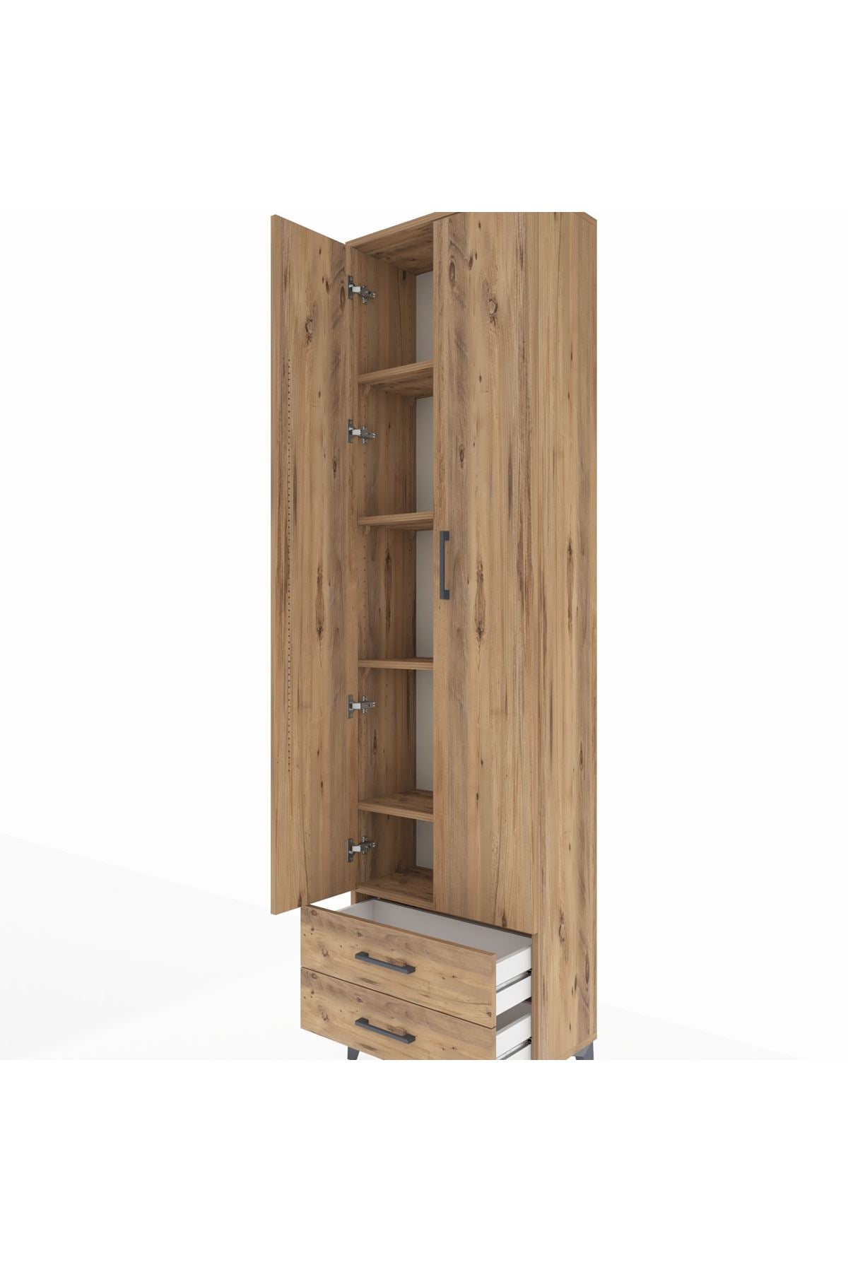 Arges Dolap 5 Raflı 2 Çekmeceli 2 Kapaklı 60x30x221 Çam-Çam