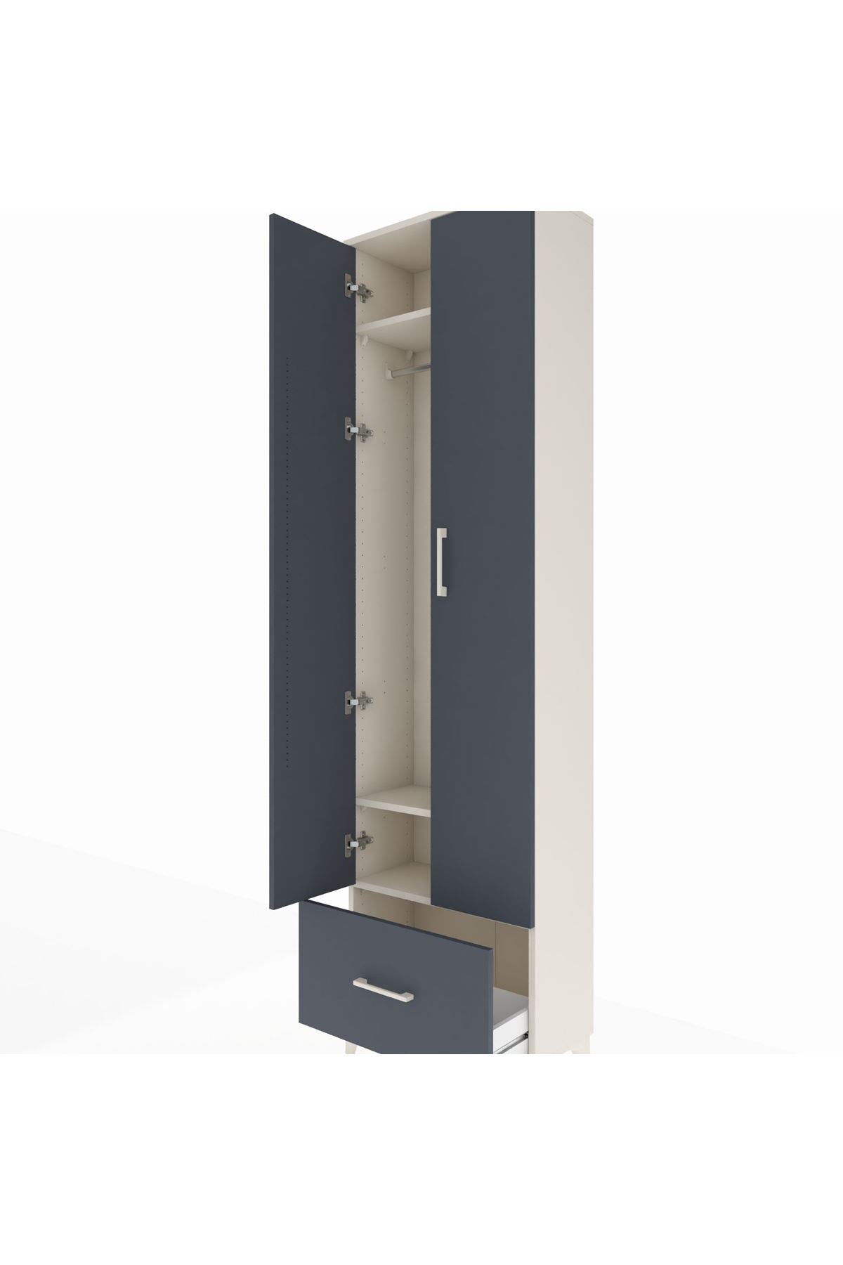 Arges Dolap 3 Raflı Tek Çekmeceli Tek Askılı 60x30x221 Aytaşı-Antrasit