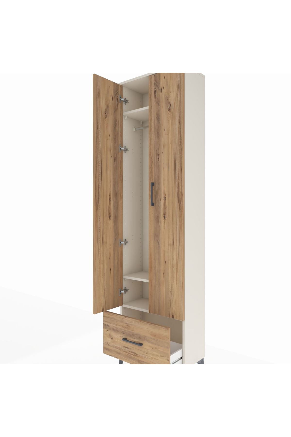 Arges Dolap 3 Raflı Tek Çekmeceli Tek Askılı 60x30x221 Aytaşı-Çam