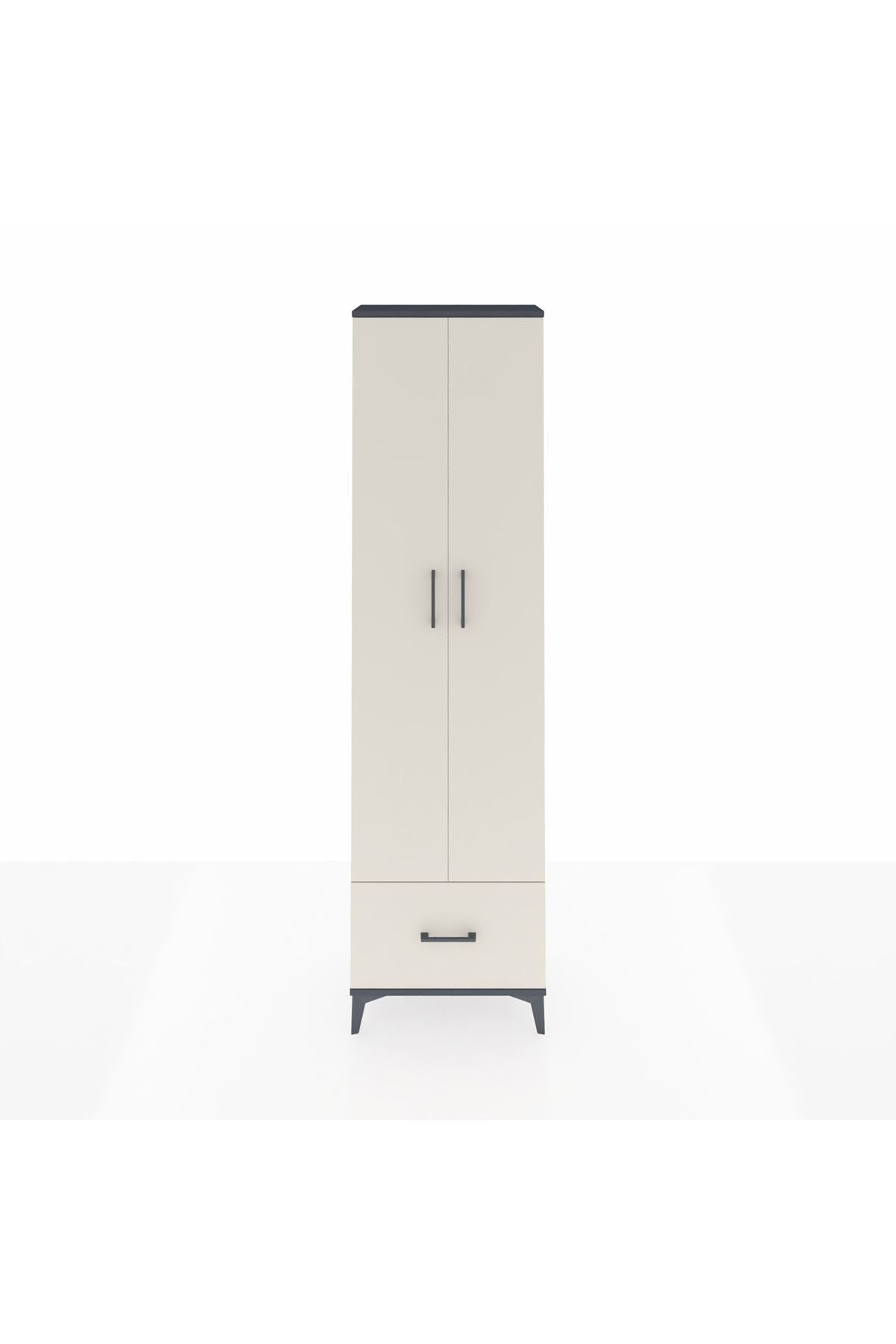 Arges Dolap 3 Raflı Tek Çekmeceli Tek Askılı 60x30x221 Antrasit-Aytaşı