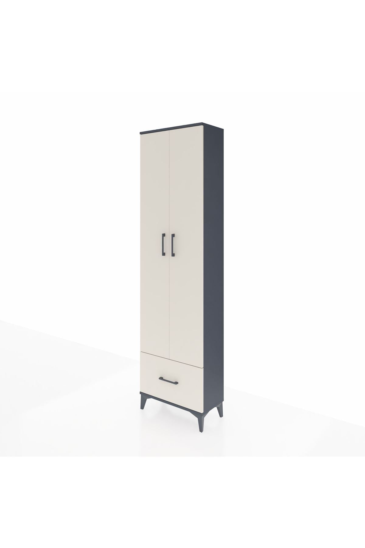 Arges Dolap 3 Raflı Tek Çekmeceli Tek Askılı 60x30x221 Antrasit-Aytaşı