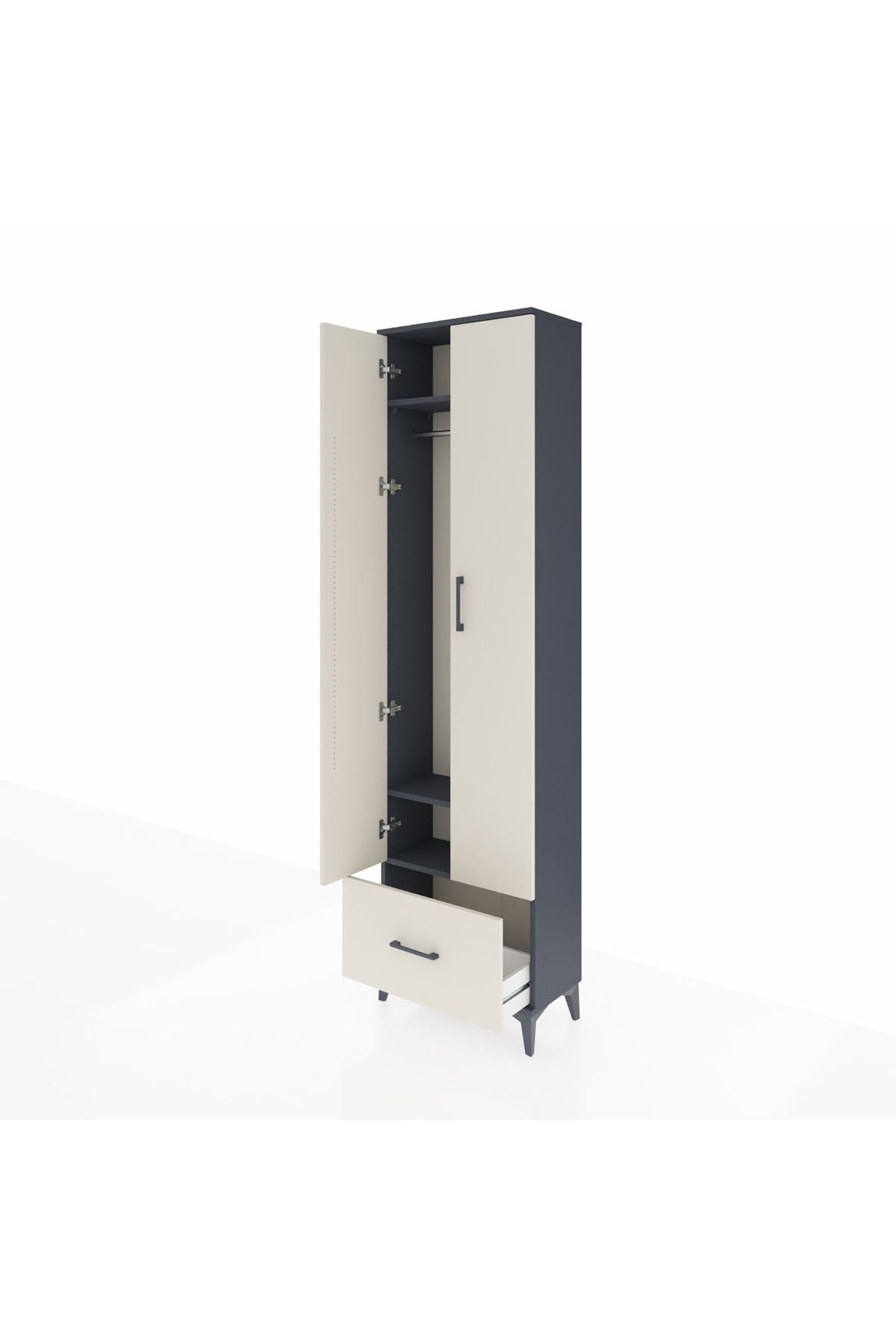 Arges Dolap 3 Raflı Tek Çekmeceli Tek Askılı 60x30x221 Antrasit-Aytaşı