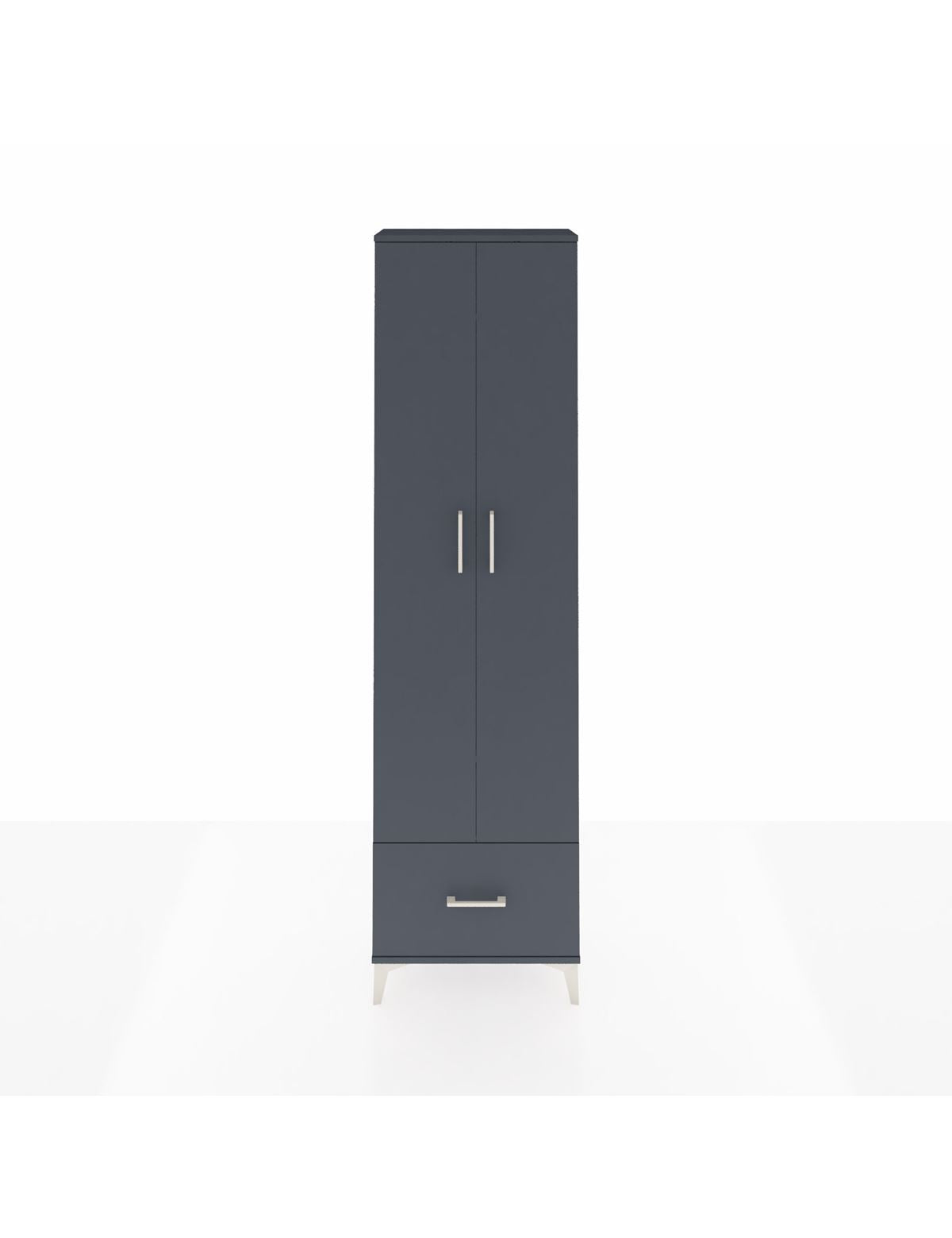 Arges Dolap 3 Raflı Tek Çekmeceli Tek Askılı 60x30x221 Antrasit-Antrasit