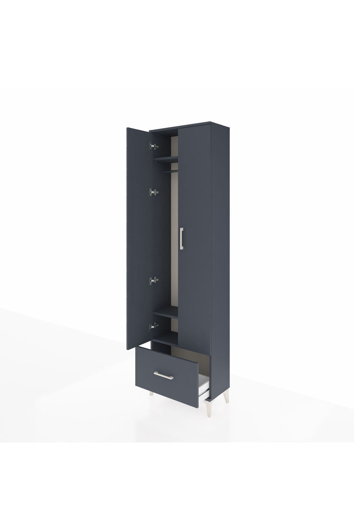 Arges Dolap 3 Raflı Tek Çekmeceli Tek Askılı 60x30x221 Antrasit-Antrasit