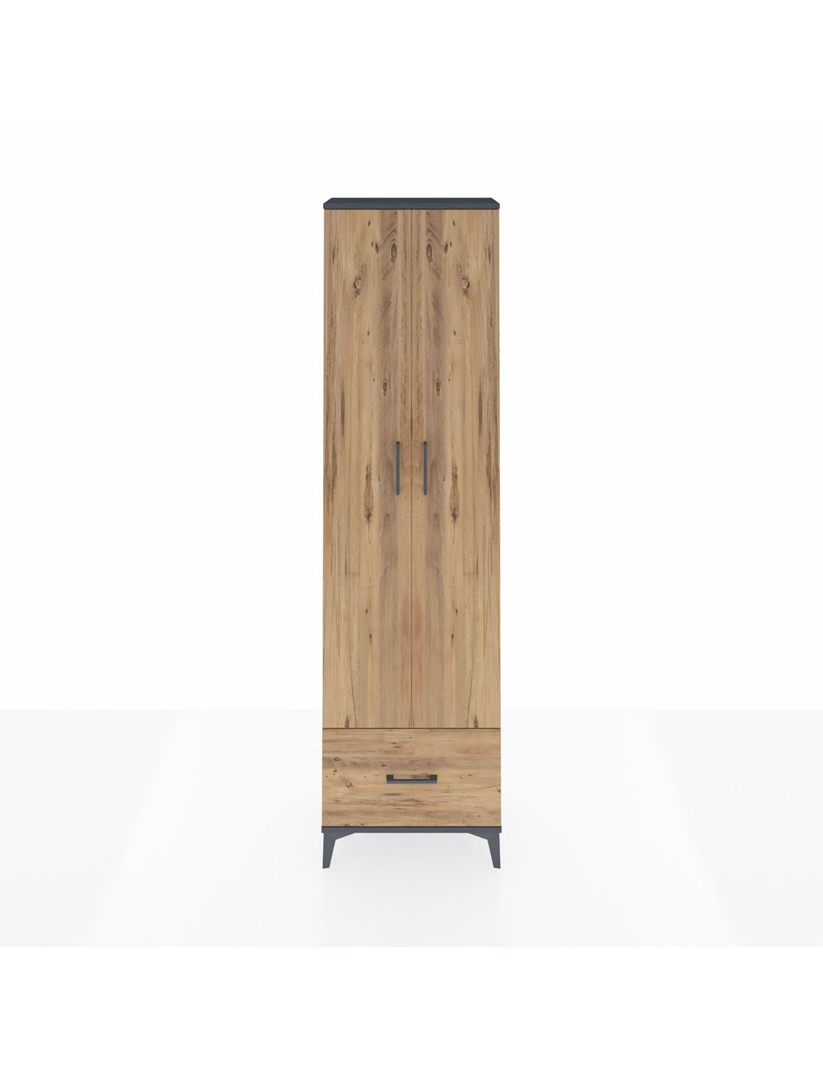 Arges Dolap 3 Raflı Tek Çekmeceli Tek Askılı 60x30x221 Antrasit-Çam