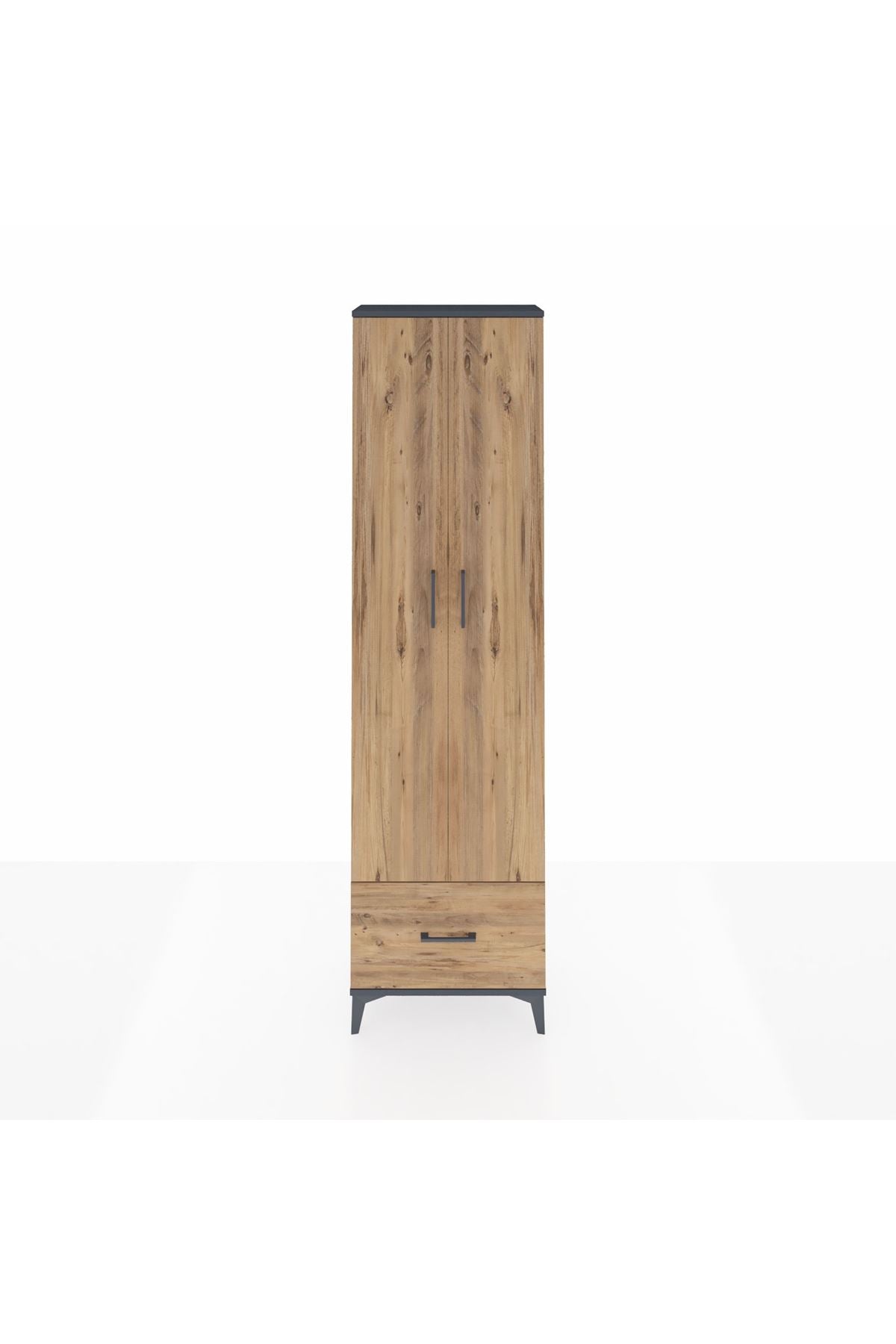 Arges Dolap 3 Raflı Tek Çekmeceli Tek Askılı 60x30x221 Antrasit-Çam