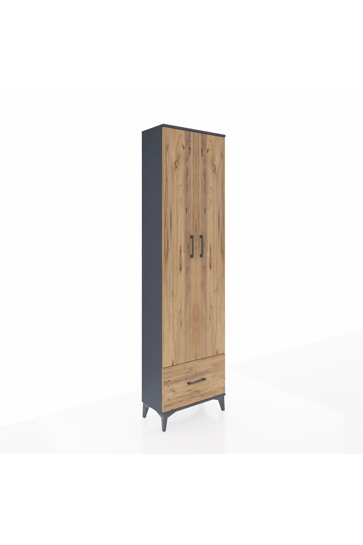 Arges Dolap 3 Raflı Tek Çekmeceli Tek Askılı 60x30x221 Antrasit-Çam