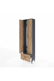 Arges Dolap 3 Raflı Tek Çekmeceli Tek Askılı 60x30x221 Antrasit-Çam