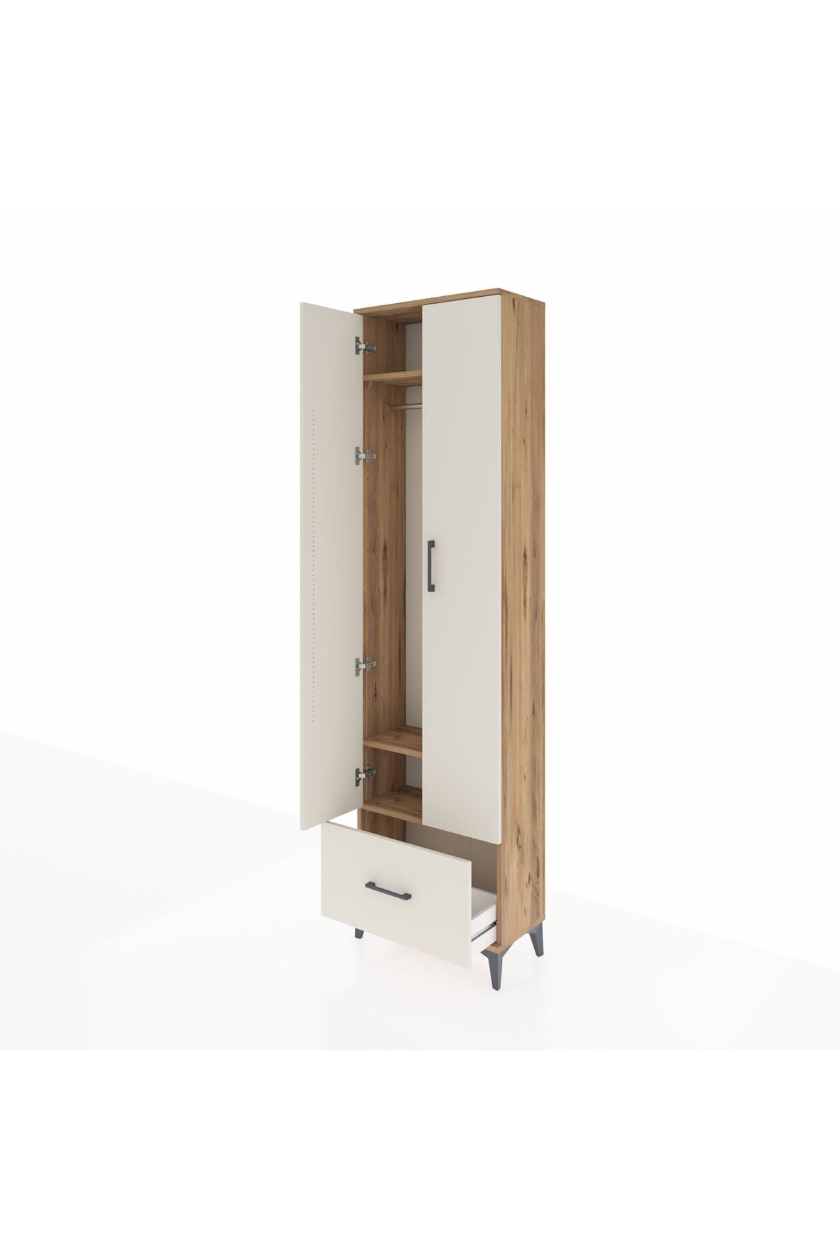 Arges Dolap 3 Raflı Tek Çekmeceli Tek Askılı 60x30x221 Çam-Aytaşı