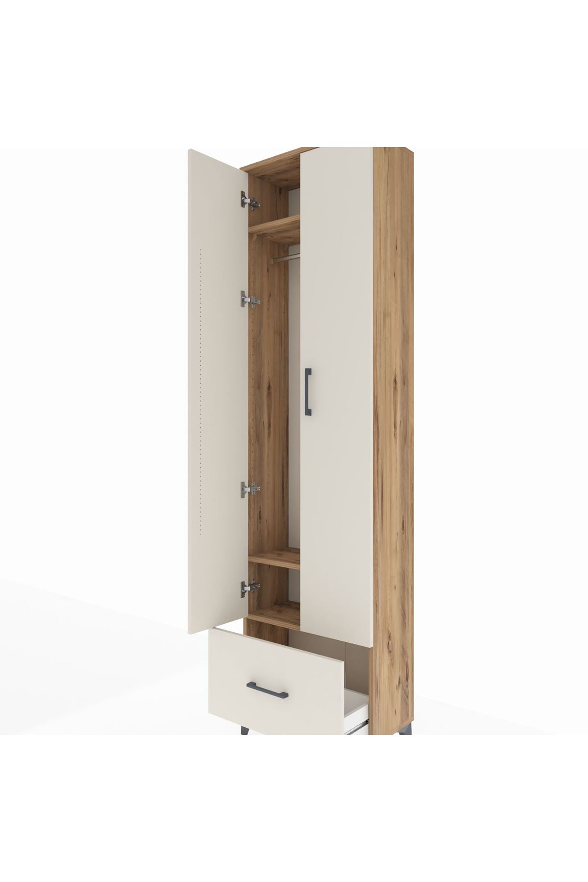 Arges Dolap 3 Raflı Tek Çekmeceli Tek Askılı 60x30x221 Çam-Aytaşı