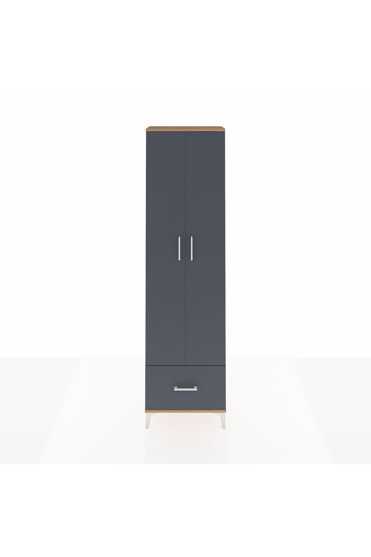 Arges Dolap 3 Raflı Tek Çekmeceli Tek Askılı 60x30x221 Çam-Antrasit