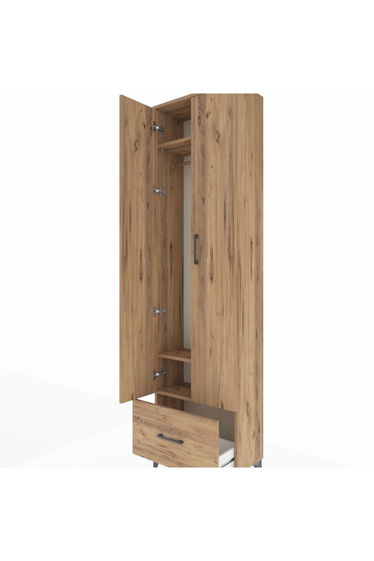 Arges Dolap 3 Raflı Tek Çekmeceli Tek Askılı 60x30x221 Çam-Çam