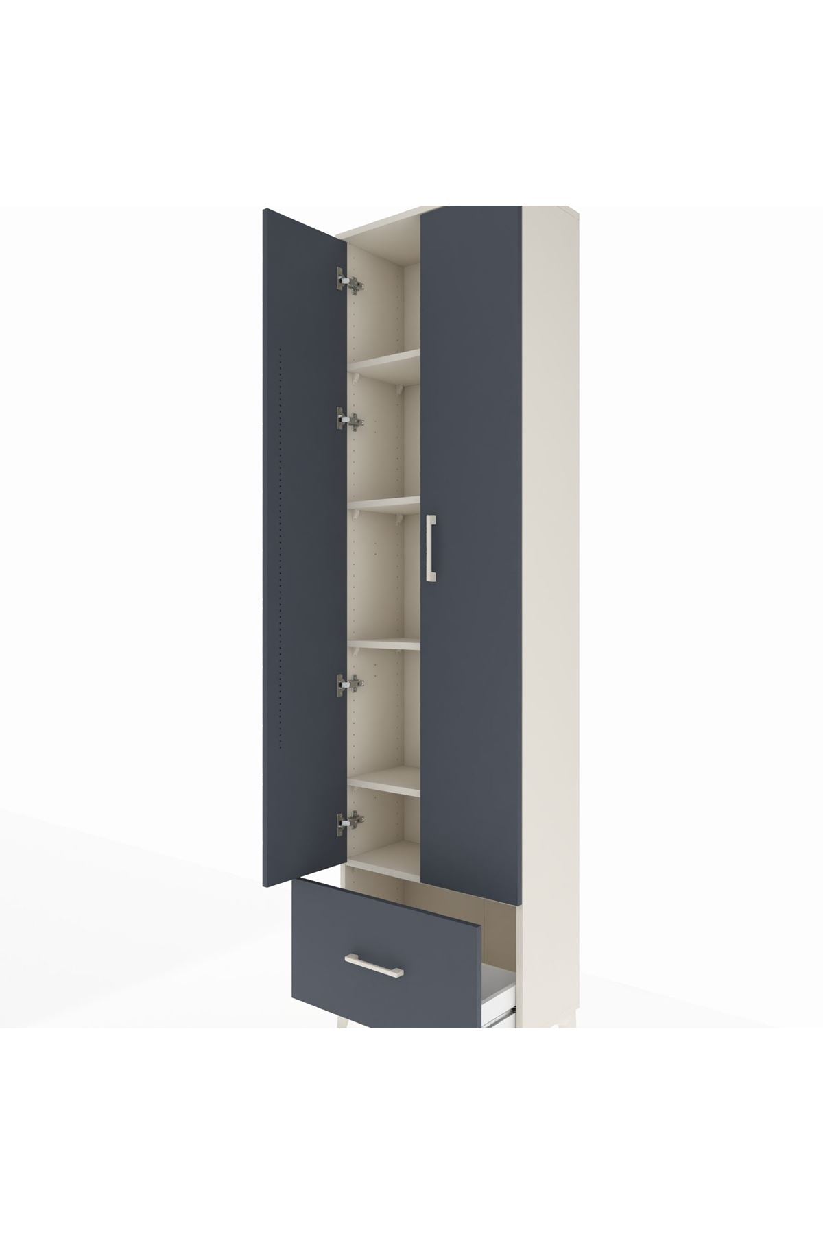 Arges Dolap 5 Raflı Tek Çekmeceli 2 Kapaklı 60x30x221 Aytaşı-Antrasit