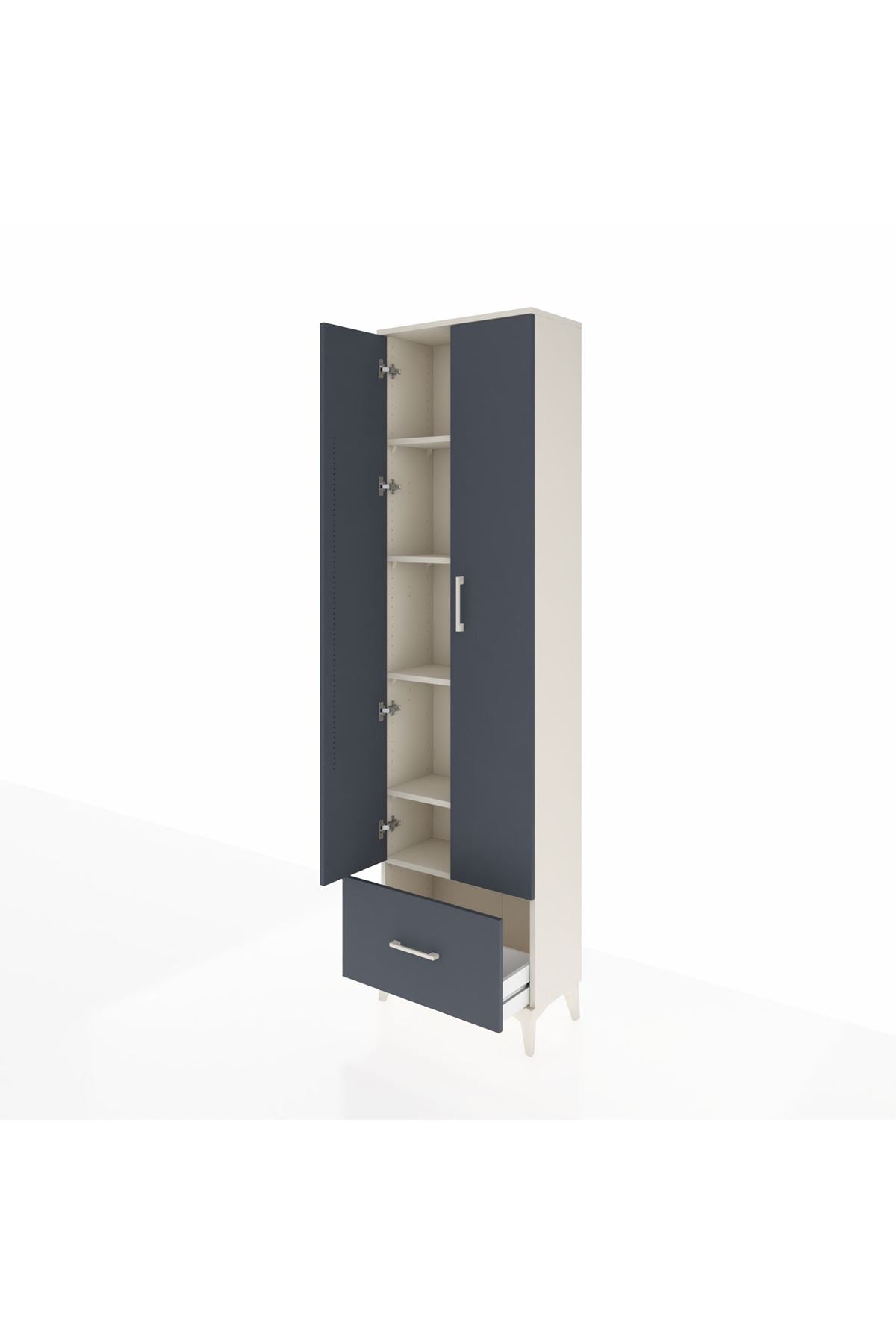 Arges Dolap 5 Raflı Tek Çekmeceli 2 Kapaklı 60x30x221 Aytaşı-Antrasit