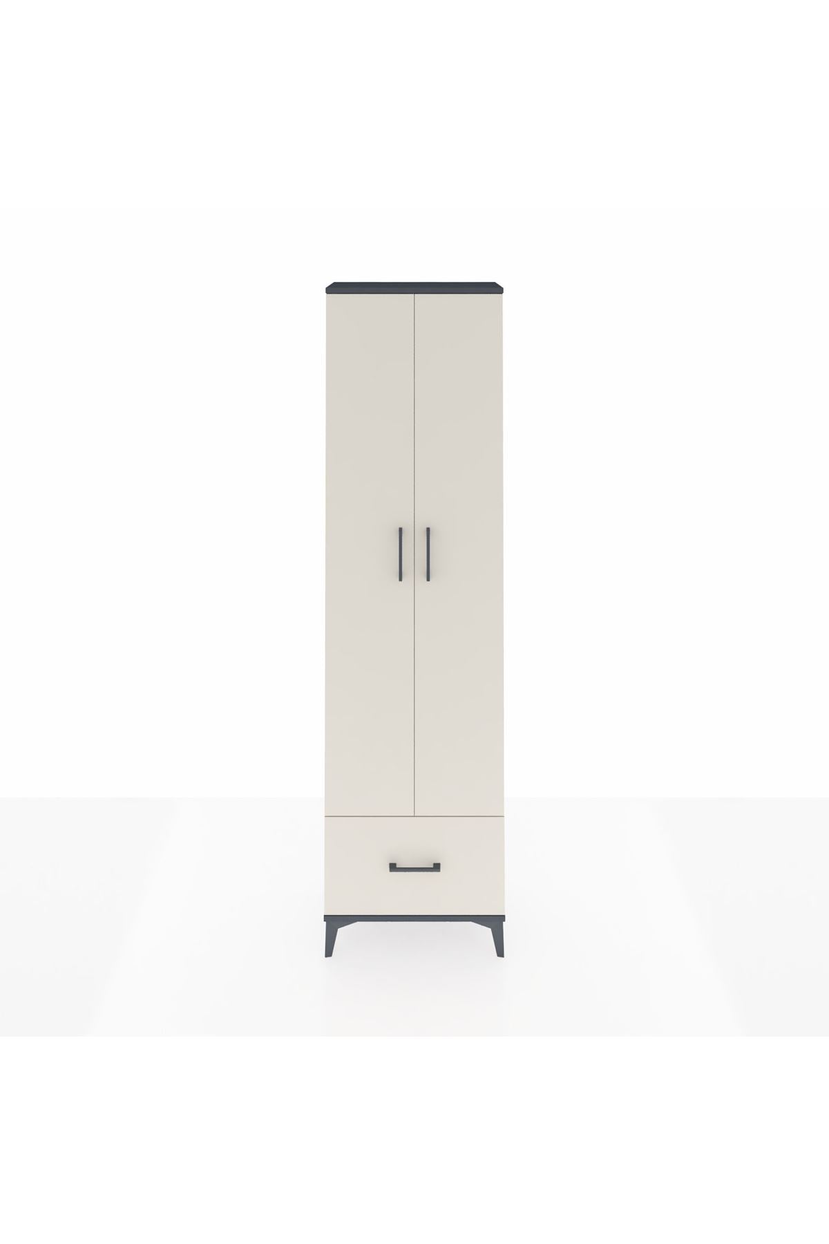 Arges Dolap 5 Raflı Tek Çekmeceli 2 Kapaklı 60x30x221 Antrasit-Aytaşı