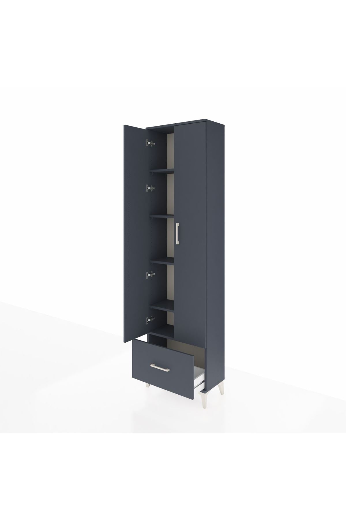 Arges Dolap 5 Raflı Tek Çekmeceli 2 Kapaklı 60x30x221 Antrasit-Antrasit