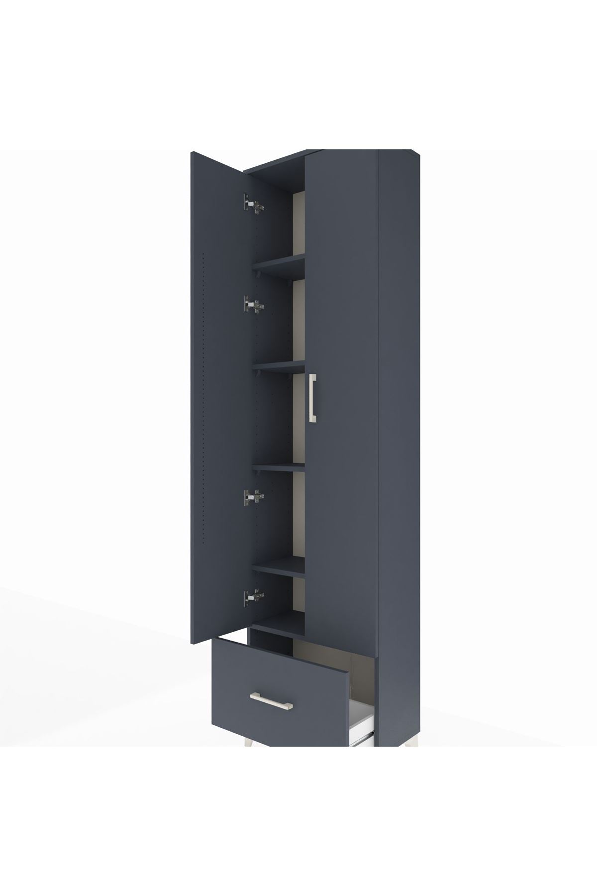 Arges Dolap 5 Raflı Tek Çekmeceli 2 Kapaklı 60x30x221 Antrasit-Antrasit