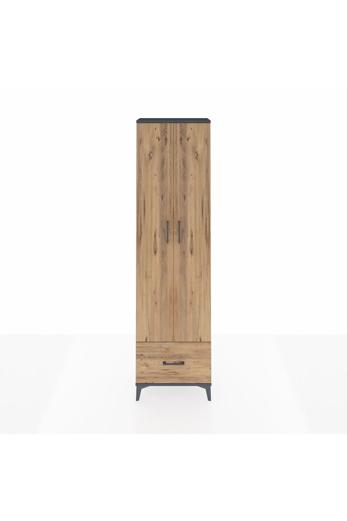 Arges Dolap 5 Raflı Tek Çekmeceli 2 Kapaklı 60x30x221 Antrasit-Çam