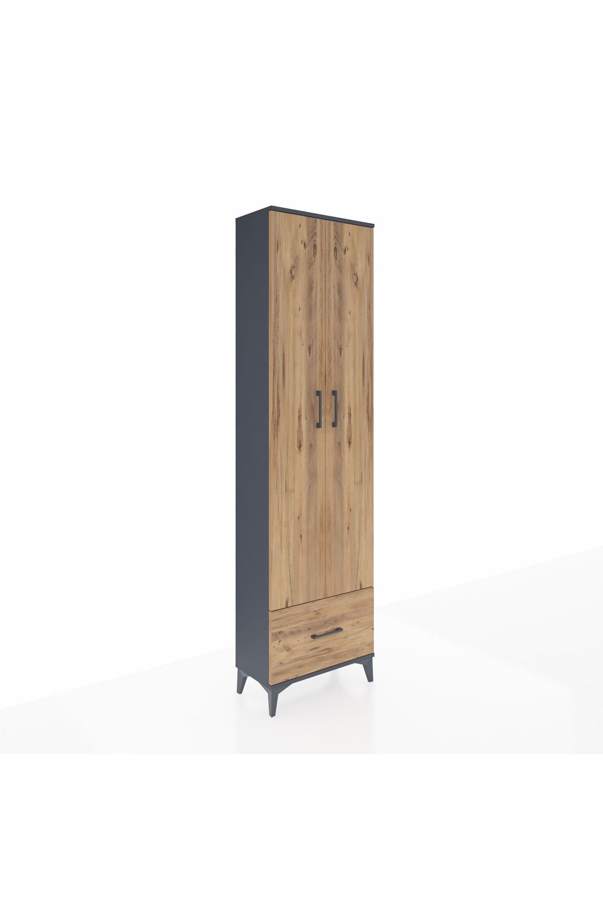 Arges Dolap 5 Raflı Tek Çekmeceli 2 Kapaklı 60x30x221 Antrasit-Çam