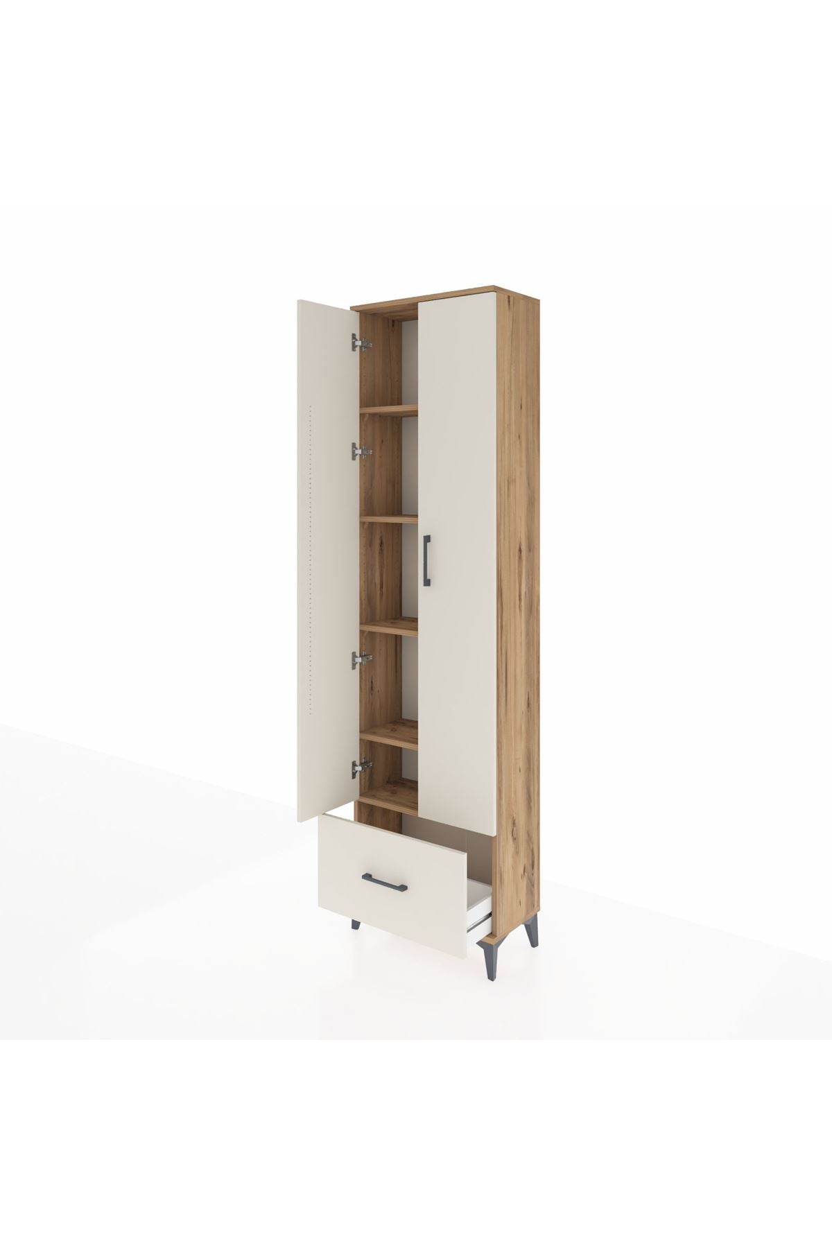 Arges Dolap 5 Raflı Tek Çekmeceli 2 Kapaklı 60x30x221 Çam-Aytaşı