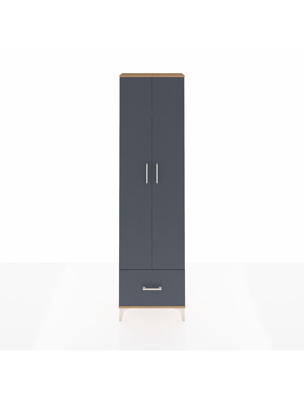 Arges Dolap 5 Raflı Tek Çekmeceli 2 Kapaklı 60x30x221 Çam-Antrasit