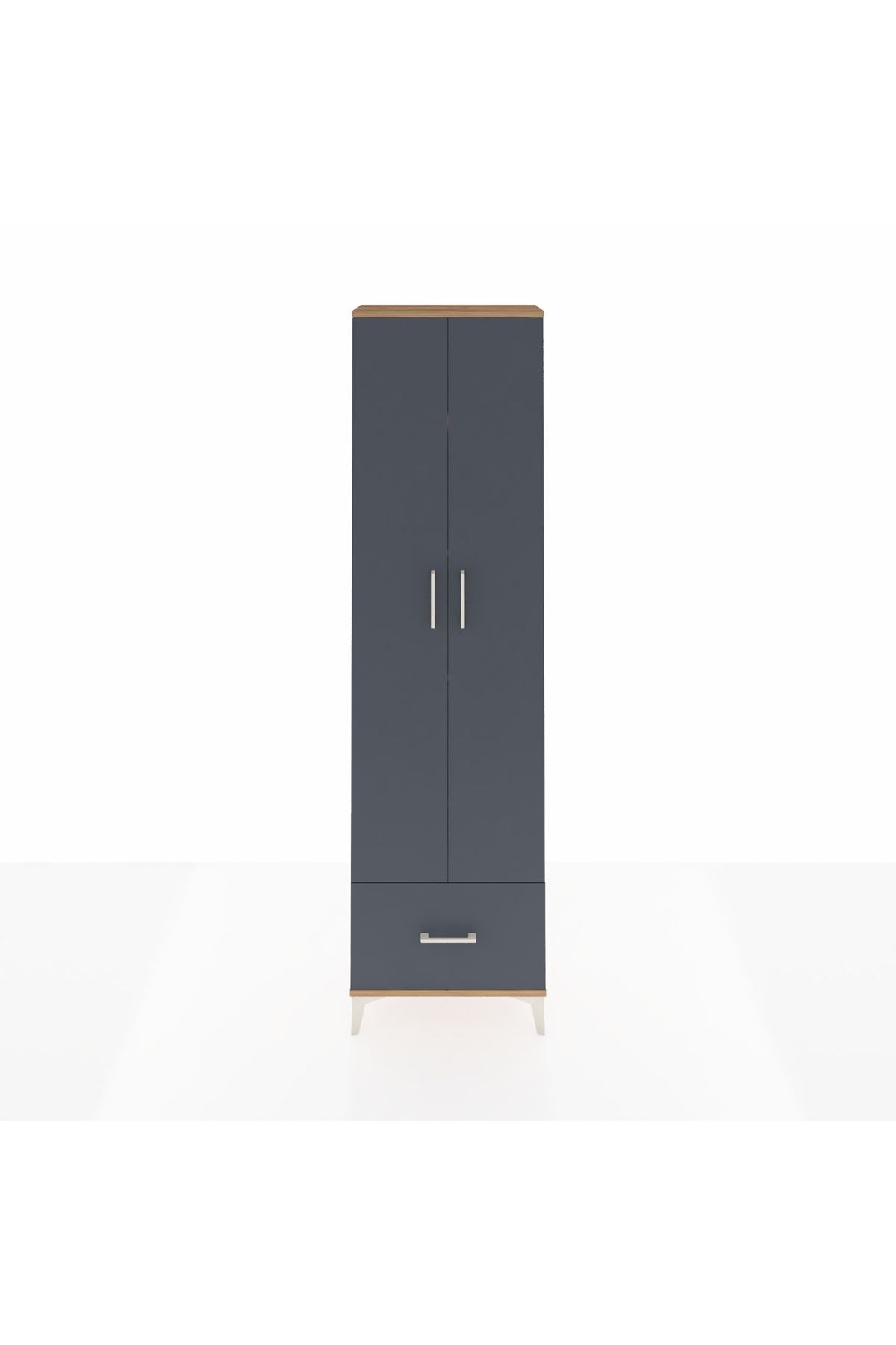 Arges Dolap 5 Raflı Tek Çekmeceli 2 Kapaklı 60x30x221 Çam-Antrasit