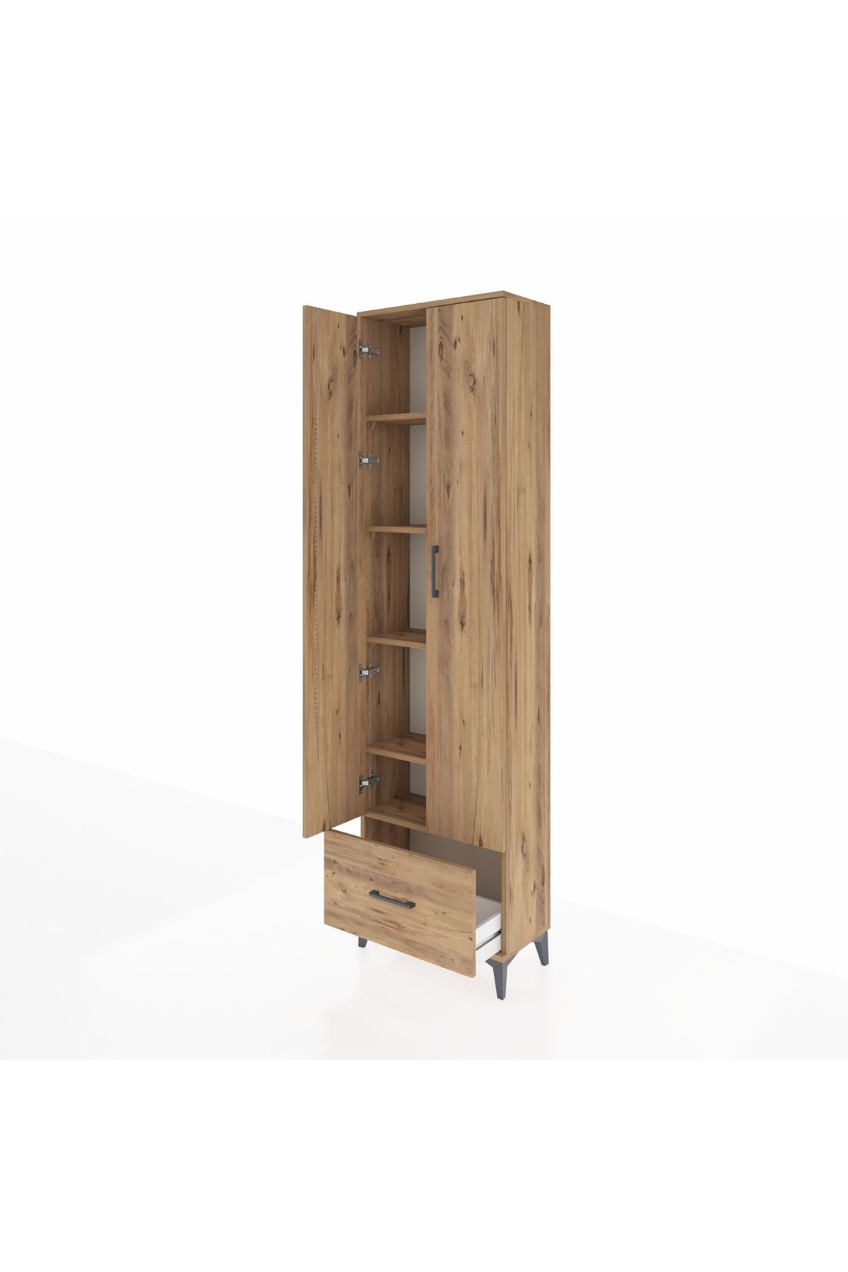 Arges Dolap 5 Raflı Tek Çekmeceli 2 Kapaklı 60x30x221 Çam-Çam