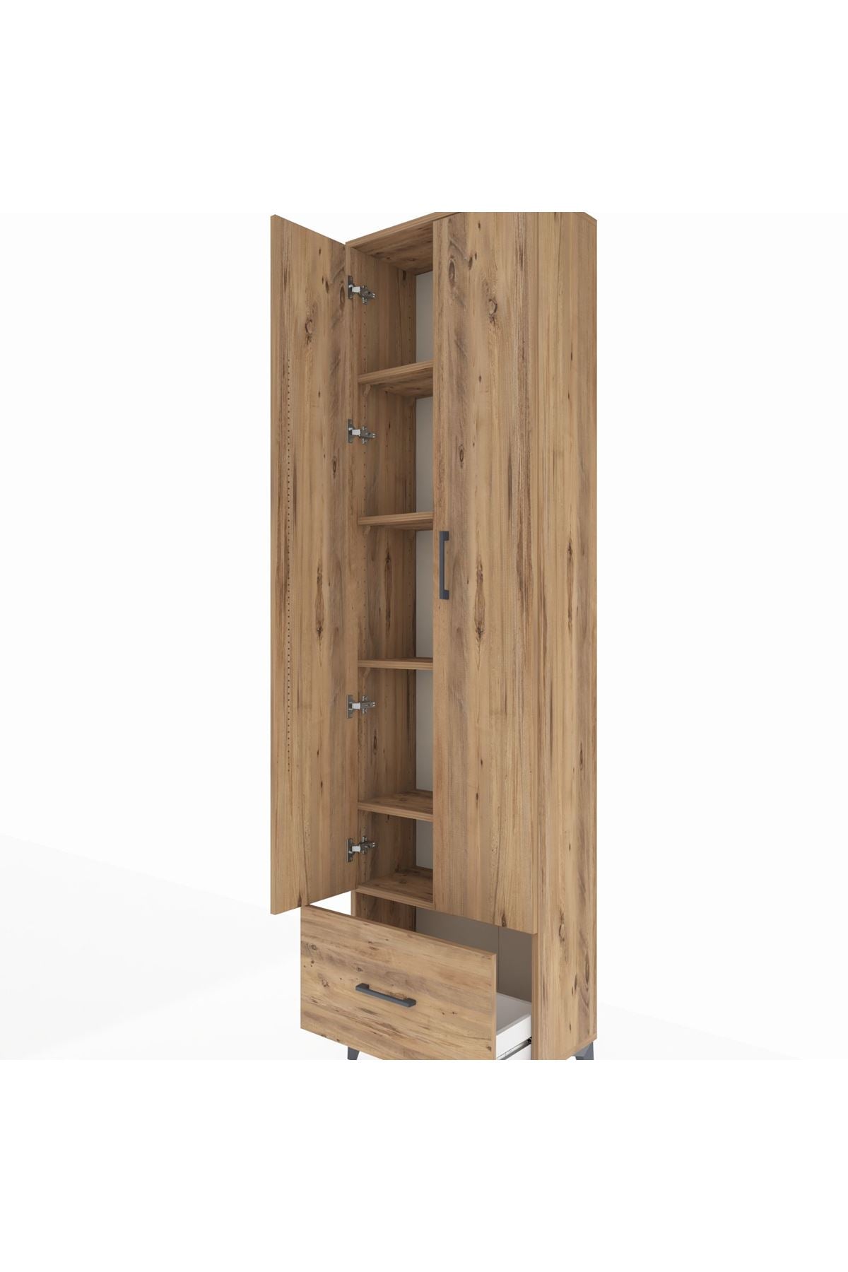 Arges Dolap 5 Raflı Tek Çekmeceli 2 Kapaklı 60x30x221 Çam-Çam