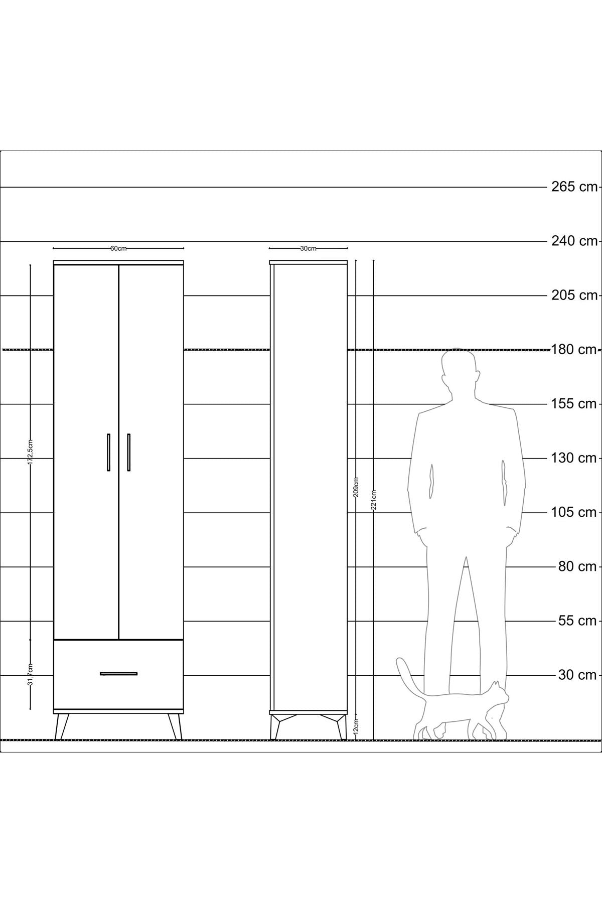 Arges Dolap 5 Raflı Tek Çekmeceli 2 Kapaklı 60x30x221 Çam-Çam