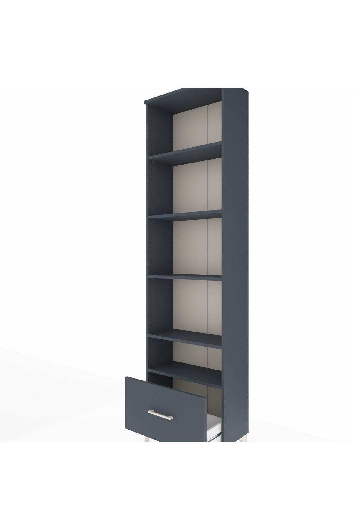 Arges Dolap 5 Raflı Tek Çekmeceli 60x30x221 Antrasit-Antrasit