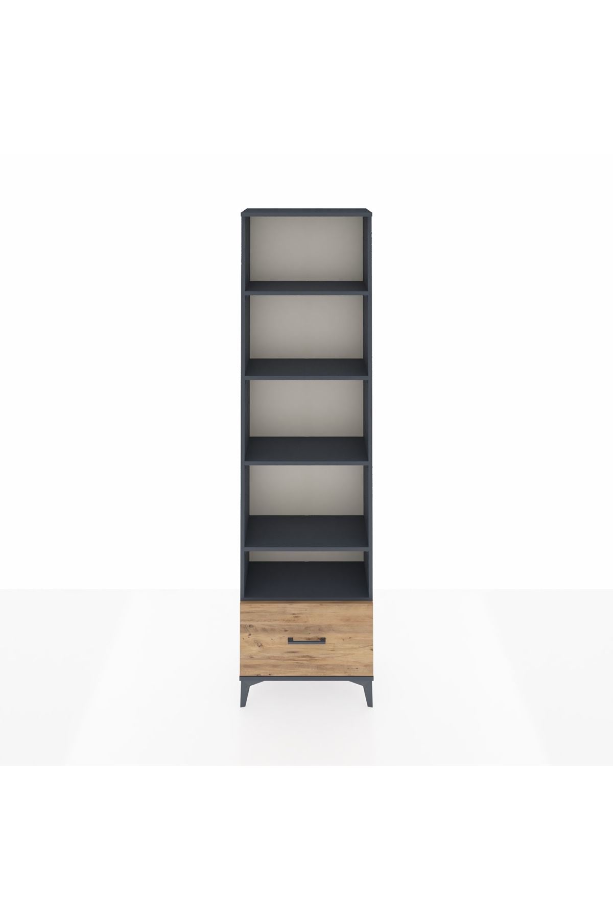 Arges Dolap 5 Raflı Tek Çekmeceli 60x30x221 Antrasit-Çam