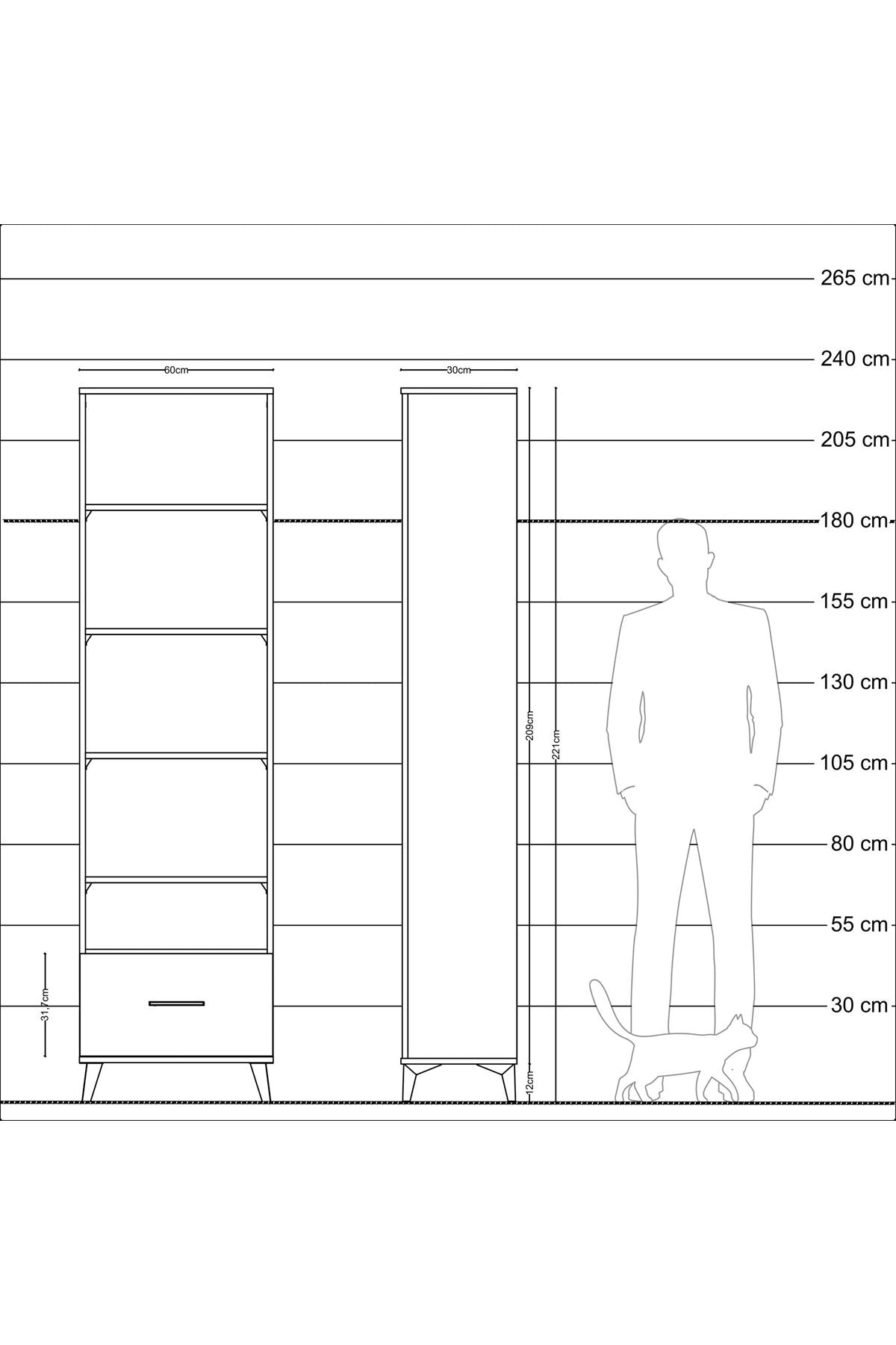 Arges Dolap 5 Raflı Tek Çekmeceli 60x30x221 Çam-Çam
