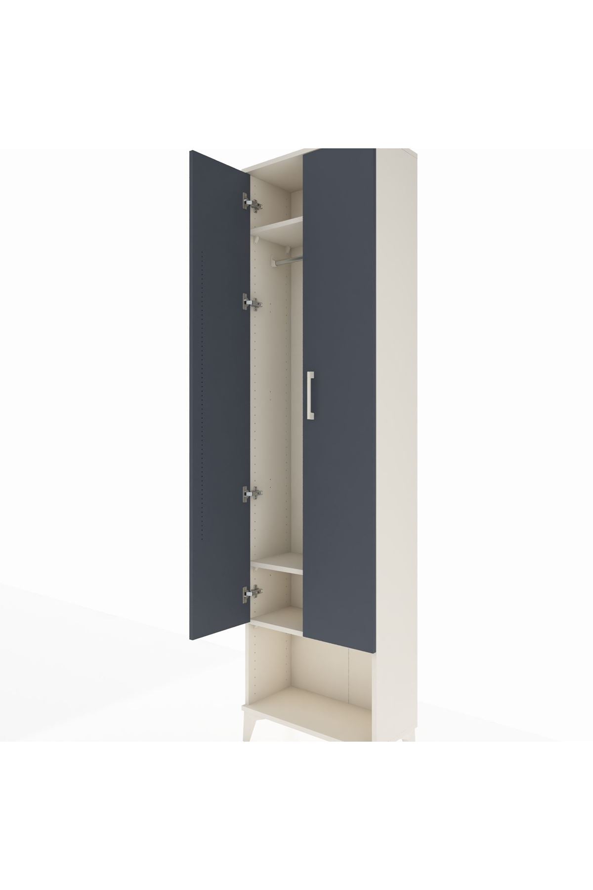 Arges Dolap 3 Raflı 2 Kapaklı Tek Askılı 60x30x221 Aytaşı-Antrasit