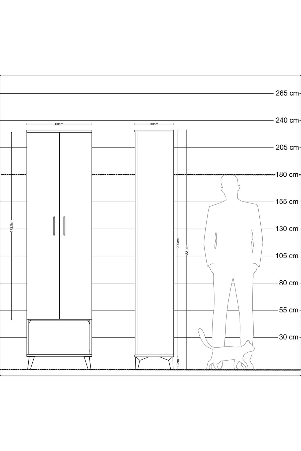 Arges Dolap 3 Raflı 2 Kapaklı Tek Askılı 60x30x221 Aytaşı-Çam