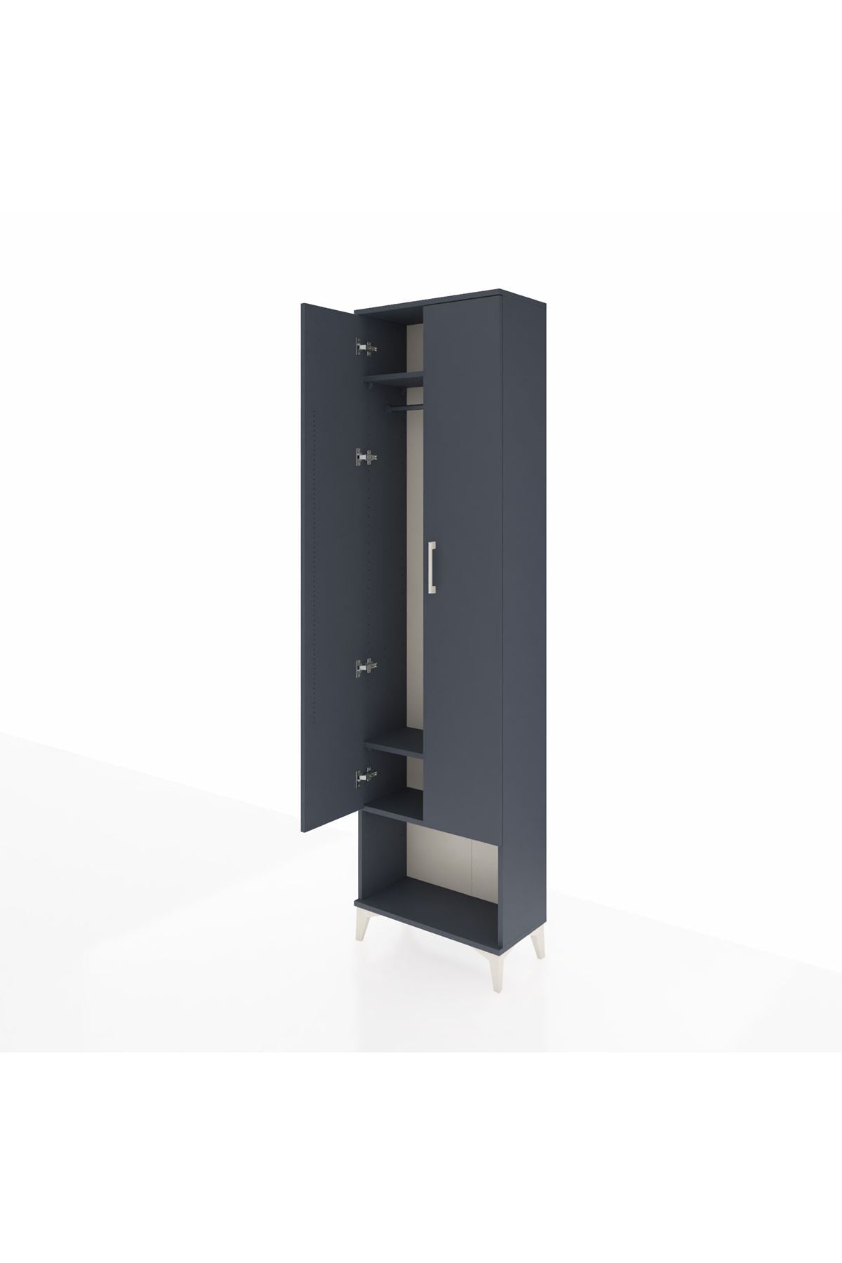 Arges Dolap 3 Raflı 2 Kapaklı Tek Askılı 60x30x221 Antrasit-Antrasit