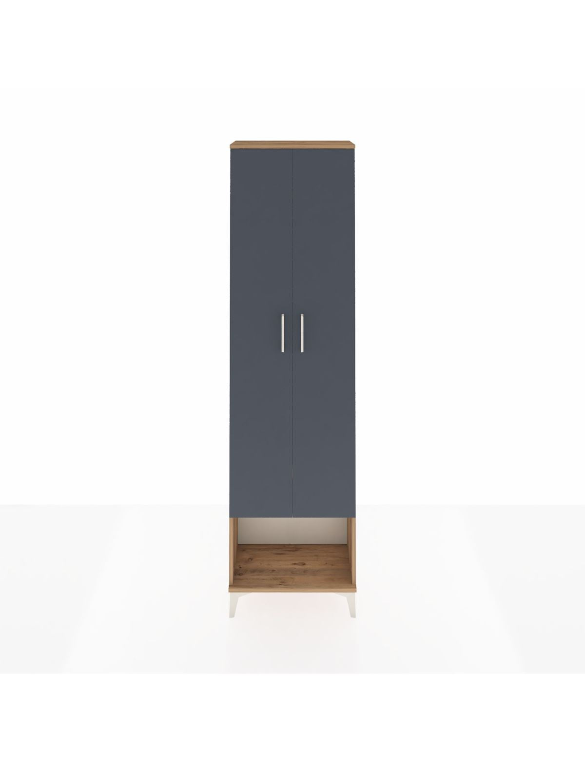 Arges Dolap 3 Raflı 2 Kapaklı Tek Askılı 60x30x221 Çam-Antrasit