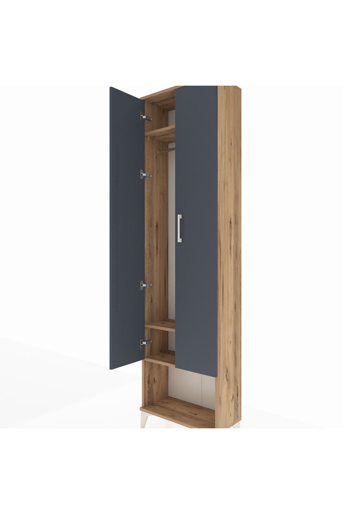 Arges Dolap 3 Raflı 2 Kapaklı Tek Askılı 60x30x221 Çam-Antrasit