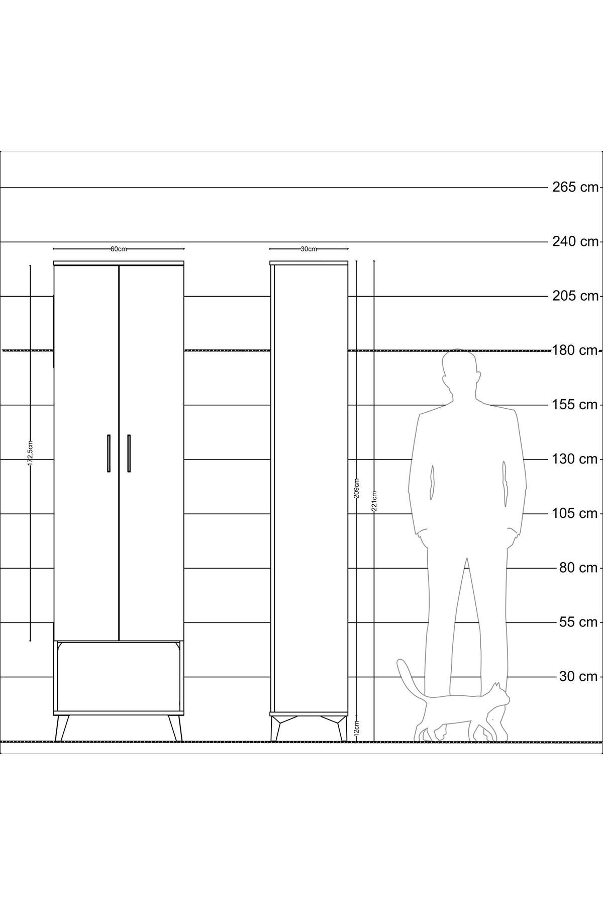 Arges Dolap 5 Raflı 2 Kapaklı 60x30x221 Çam-Çam