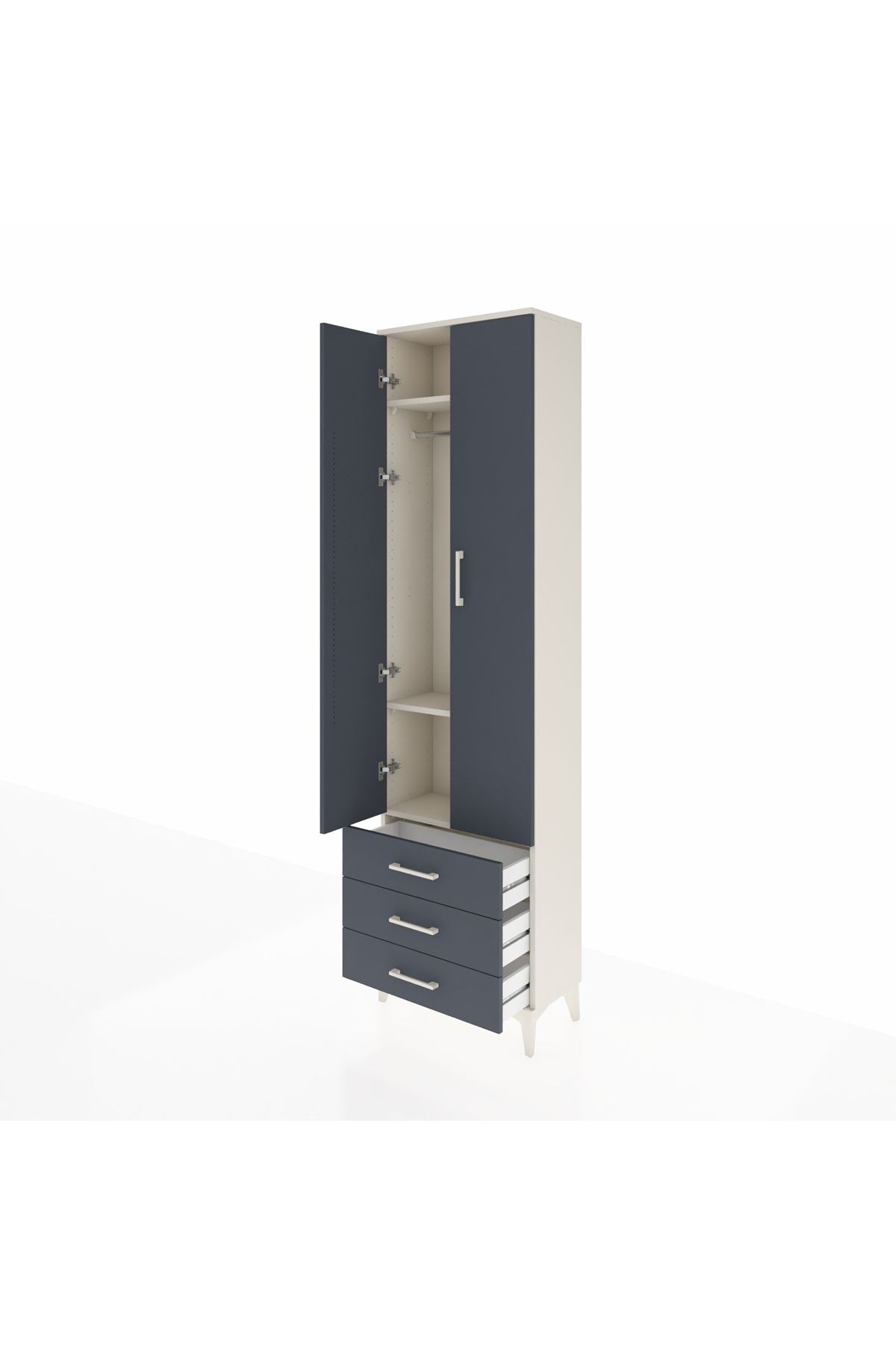 Arges Dolap 3 Raflı 3 Çekmeceli Tek Askılı 60x30x221 Aytaşı-Antrasit