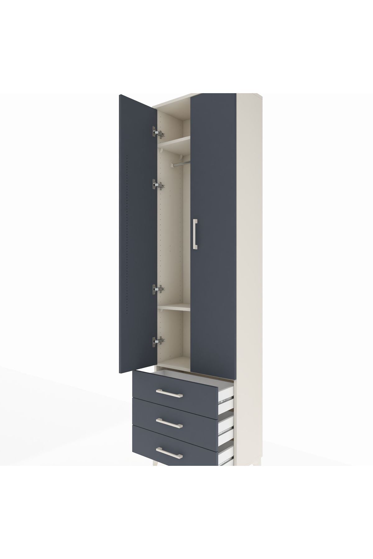 Arges Dolap 3 Raflı 3 Çekmeceli Tek Askılı 60x30x221 Aytaşı-Antrasit