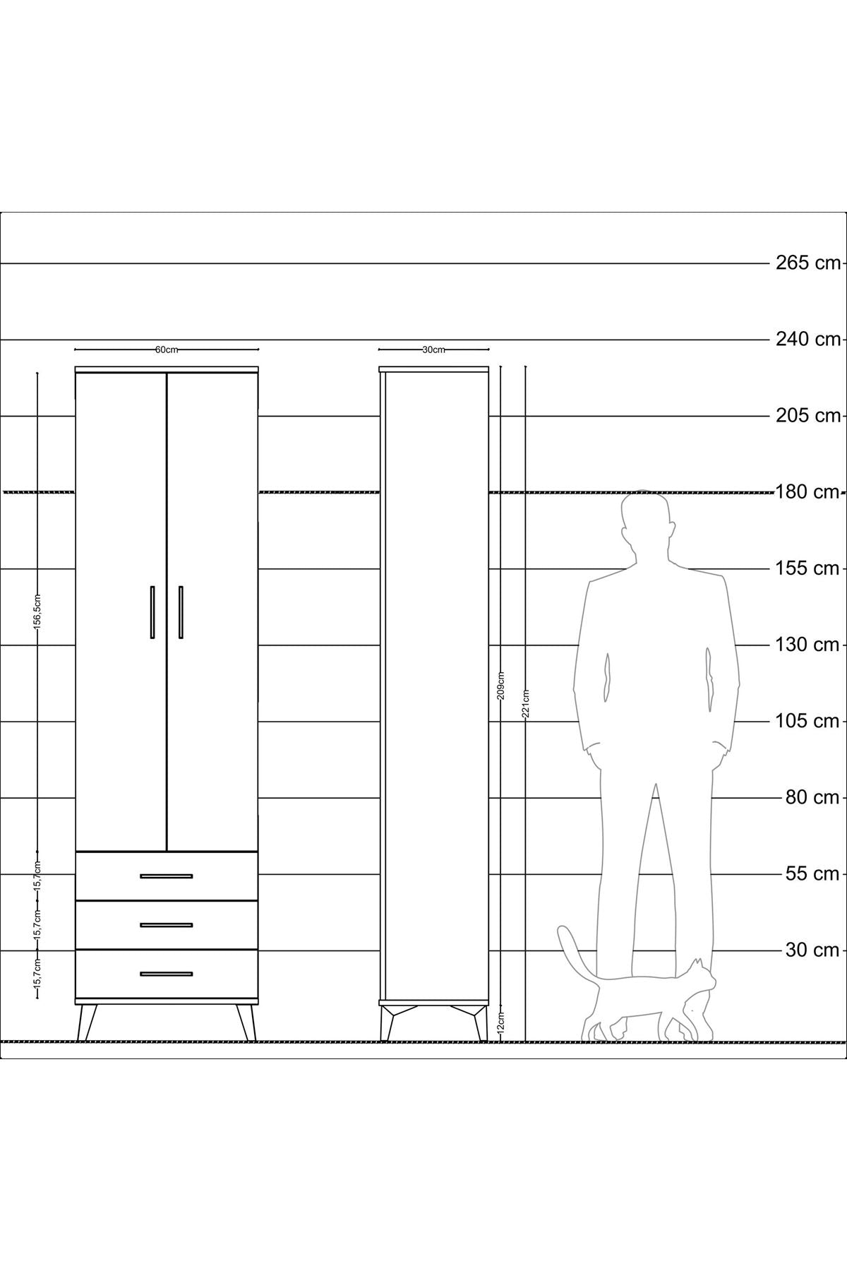 Arges Dolap 3 Raflı 3 Çekmeceli Tek Askılı 60x30x221 Aytaşı-Antrasit