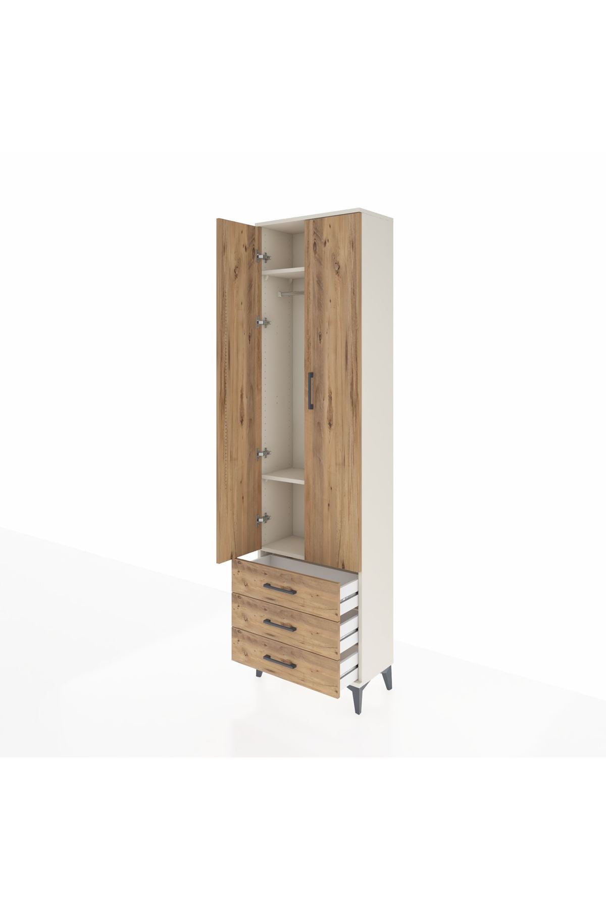 Arges Dolap 3 Raflı 3 Çekmeceli Tek Askılı 60x30x221 Aytaşı-Çam